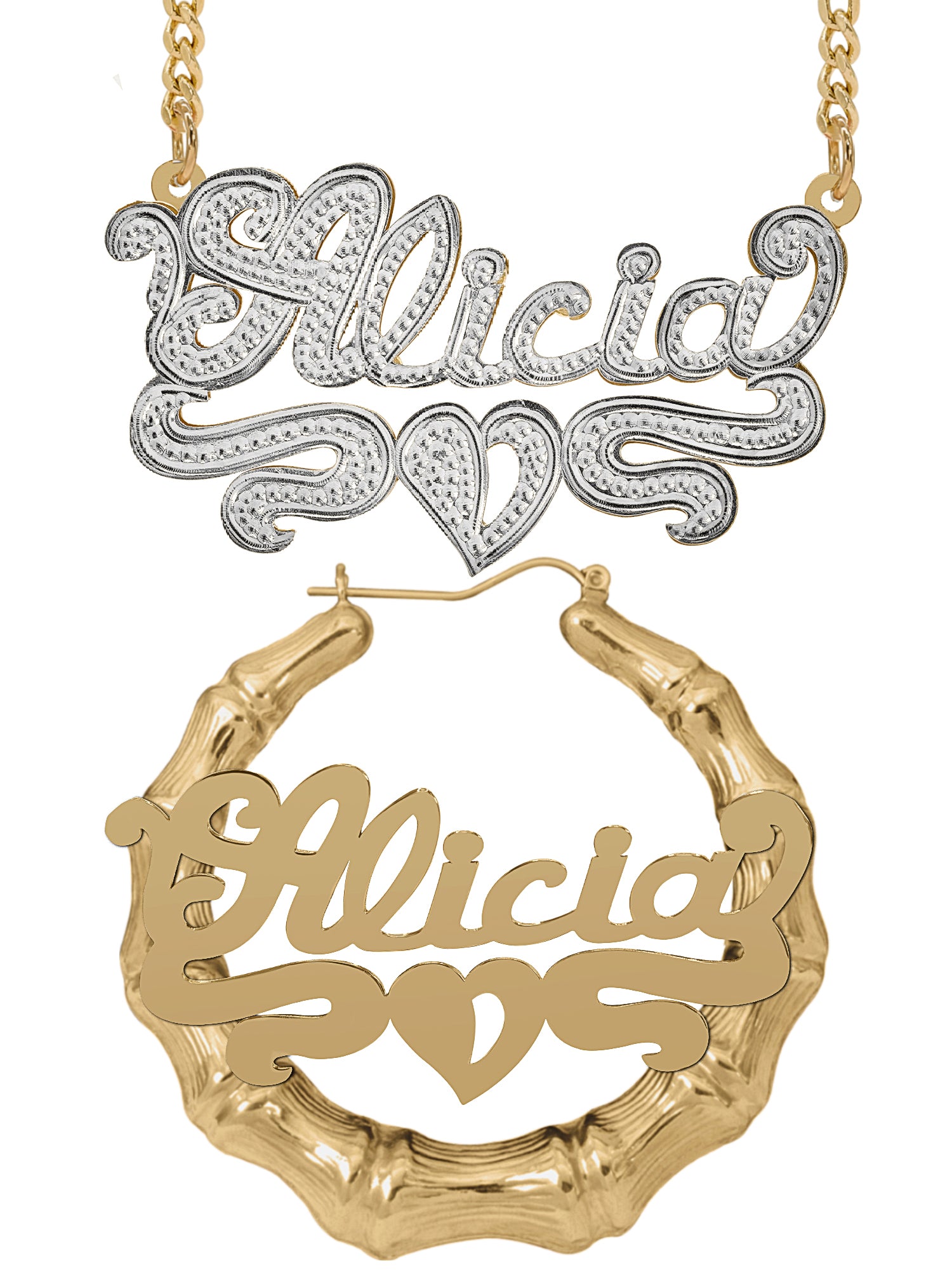 Personalized Set of Necklace and Bamboo Earrings