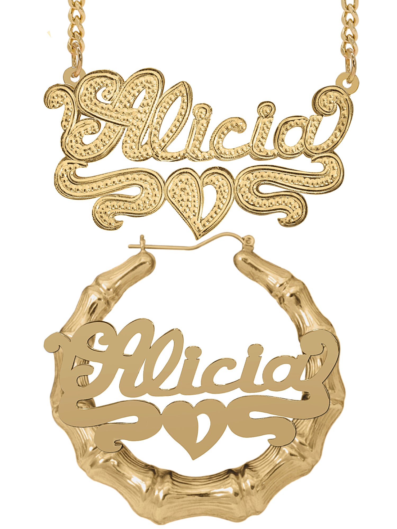 Personalized Set of Necklace and Bamboo Earrings