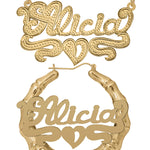 Personalized Set of Necklace and Bamboo Earrings