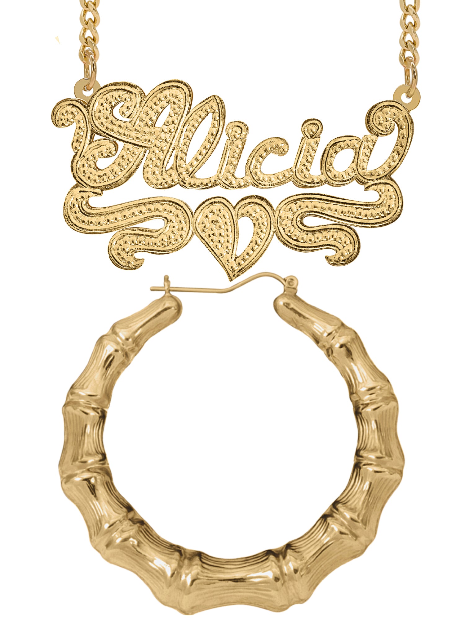 Personalized Set of Necklace and Bamboo Earrings
