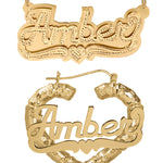 Personalized Set of Necklace and Heart-Shaped Bamboo Earrings