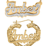 Personalized Set of Necklace and Heart-Shaped Bamboo Earrings