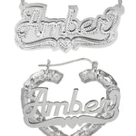 Personalized Set of Necklace and Heart-Shaped Bamboo Earrings