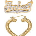 Personalized Set of Necklace and Naked Heart-Shaped Bamboo Earrings