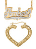 Personalized Set of Necklace and Naked Heart-Shaped Bamboo Earrings