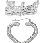 Personalized Set of Necklace and Naked Heart-Shaped Bamboo Earrings