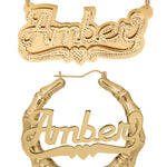 Personalized Set of Necklace and Round Bamboo Earrings