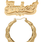 Personalized Set of Necklace and Naked Round Bamboo Earrings