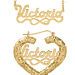 Personalized Set of Necklace and Heart-Shaped Bamboo Earrings