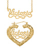 Personalized Set of Necklace and Heart-Shaped Bamboo Earrings