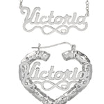 Personalized Set of Necklace and Heart-Shaped Bamboo Earrings