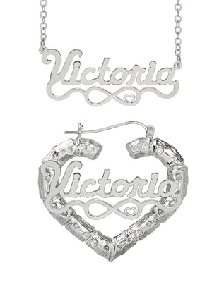 Personalized Set of Necklace and Heart-Shaped Bamboo Earrings