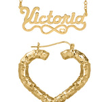 Personalized Set of Necklace and Naked Heart-Shaped Bamboo Earrings