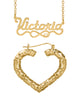Personalized Set of Necklace and Naked Heart-Shaped Bamboo Earrings