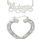 Personalized Set of Necklace and Naked Heart-Shaped Bamboo Earrings