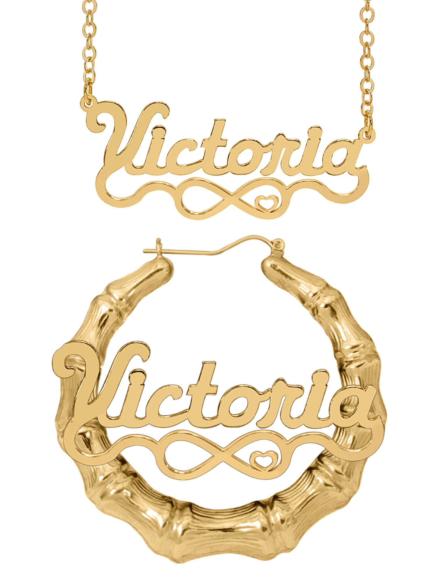 Personalized Set of Necklace and Bamboo Earrings.