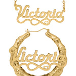 Personalized Set of Necklace and Bamboo Earrings.