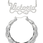 Personalized Set of Necklace and Naked Bamboo Earrings