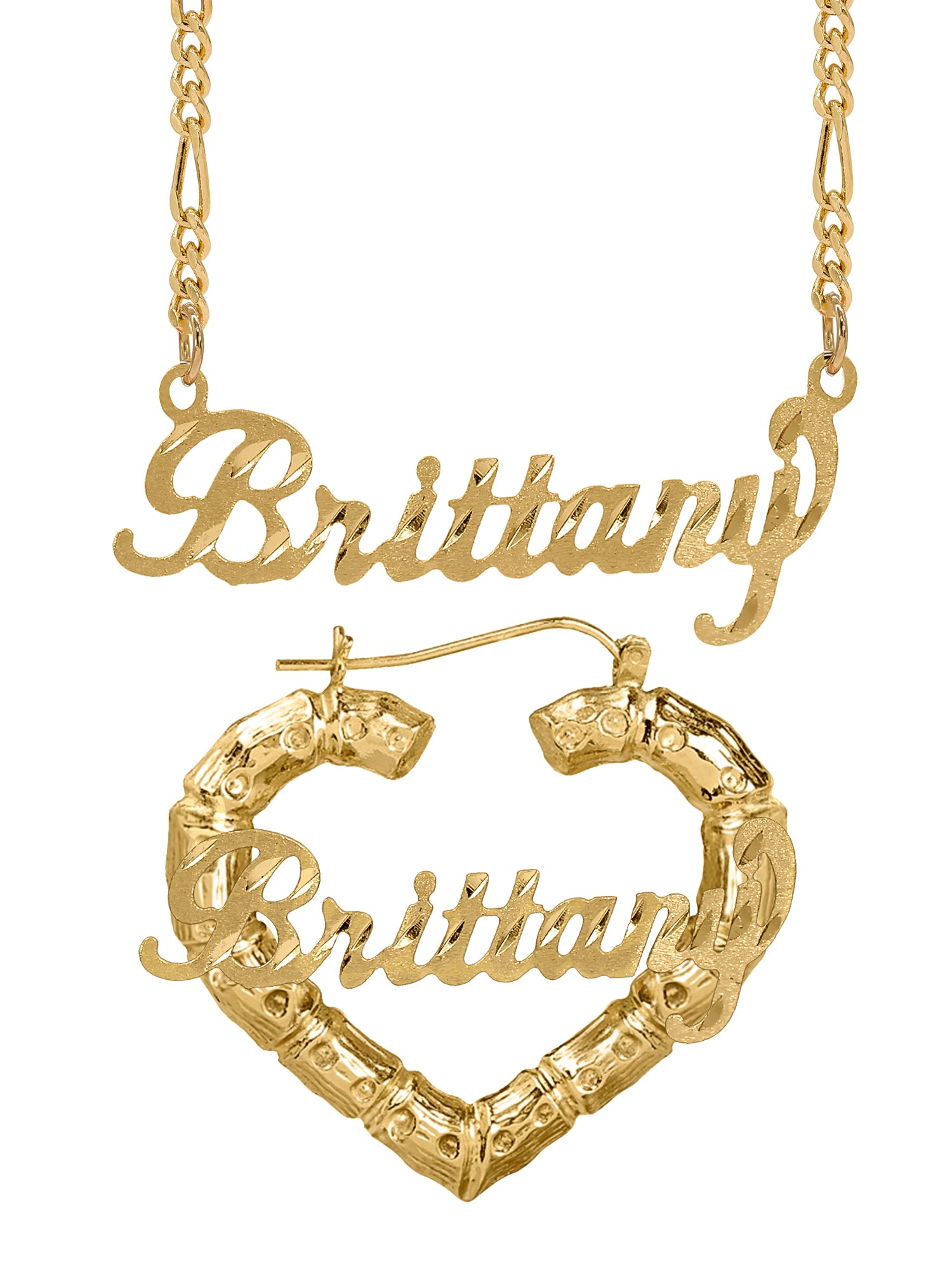 Personalized Set of Necklace and Heart-Shaped Bamboo Earrings