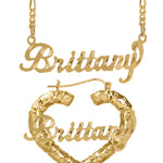 Personalized Set of Necklace and Heart-Shaped Bamboo Earrings