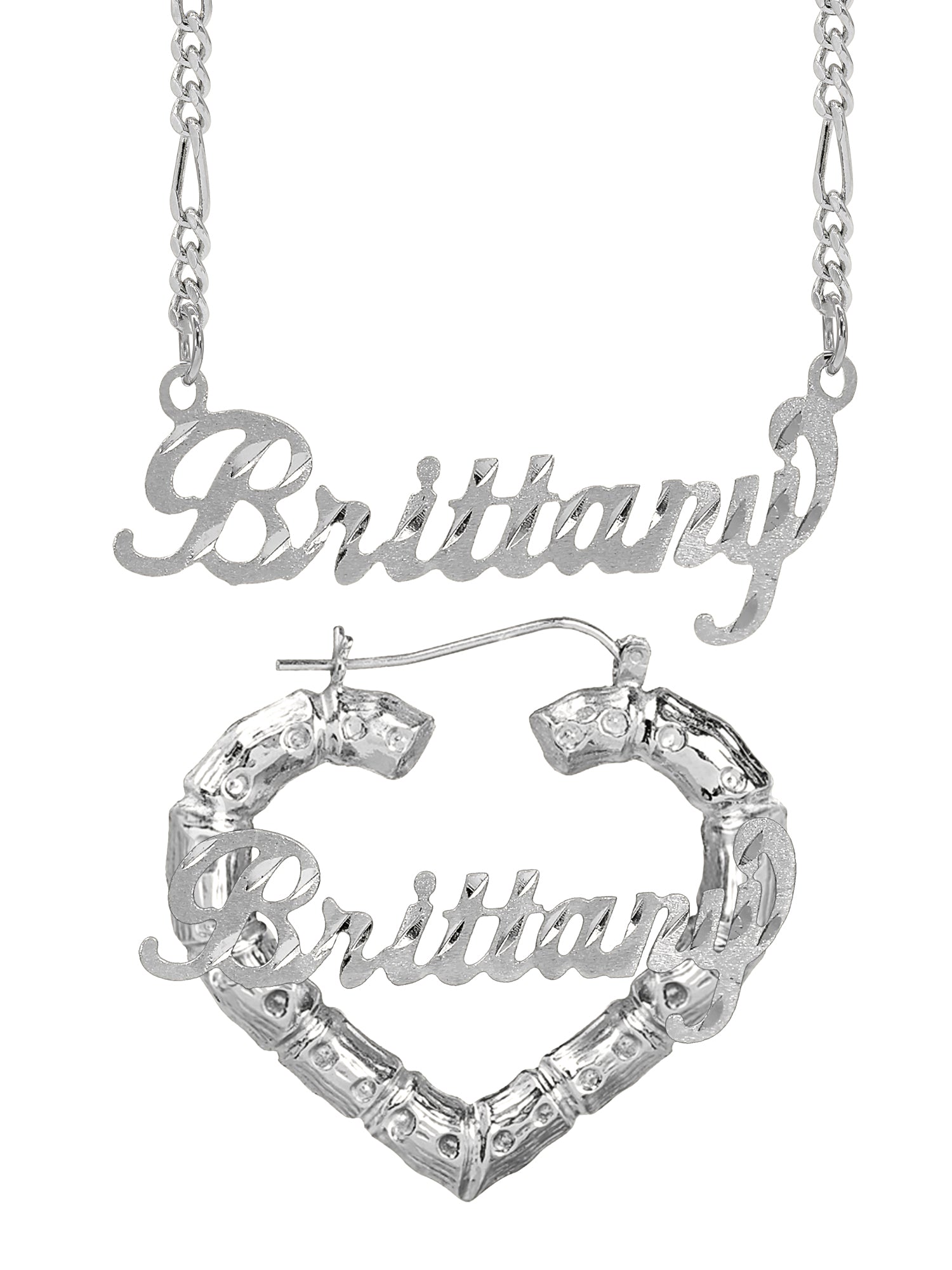 Personalized Set of Necklace and Heart-Shaped Bamboo Earrings