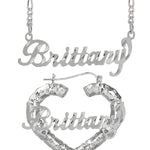 Personalized Set of Necklace and Heart-Shaped Bamboo Earrings