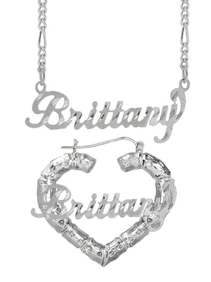 Personalized Set of Necklace and Heart-Shaped Bamboo Earrings