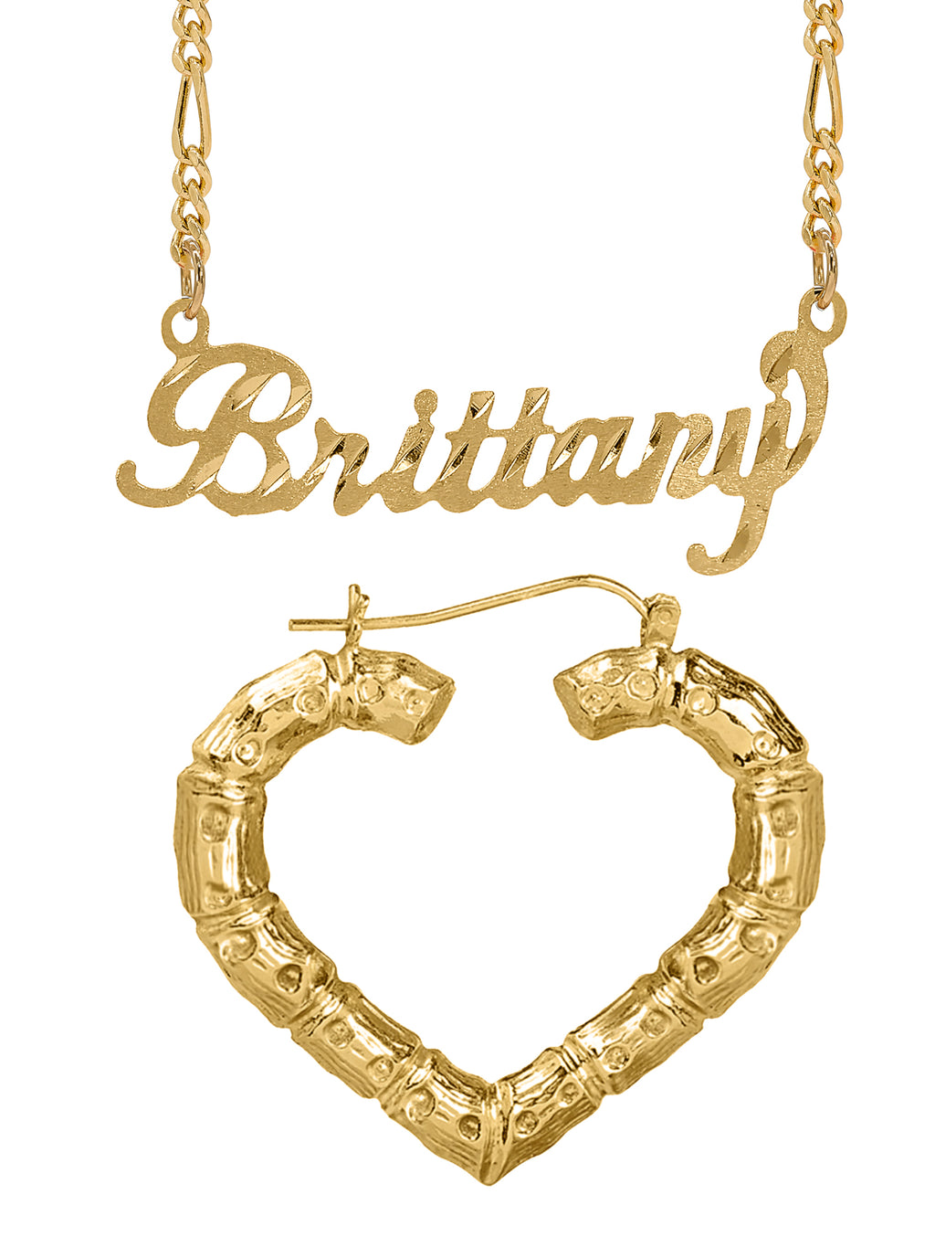 Personalized Set of Necklace and Naked Heart-Shaped Bamboo Earrings
