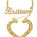 Personalized Set of Necklace and Naked Heart-Shaped Bamboo Earrings