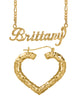 Personalized Set of Necklace and Naked Heart-Shaped Bamboo Earrings