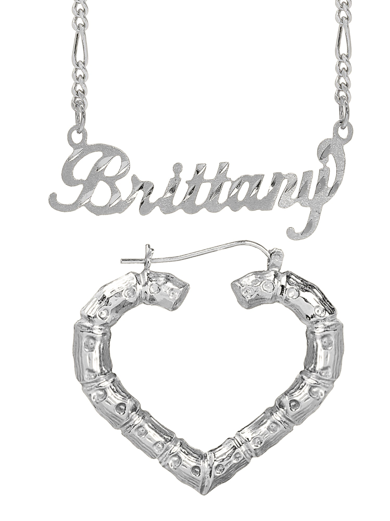 Personalized Set of Necklace and Naked Heart-Shaped Bamboo Earrings
