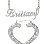 Personalized Set of Necklace and Naked Heart-Shaped Bamboo Earrings