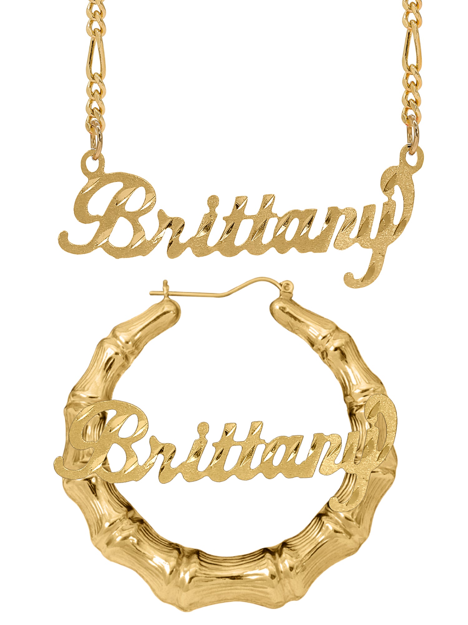 Personalized Set of Necklace and Bamboo Earrings