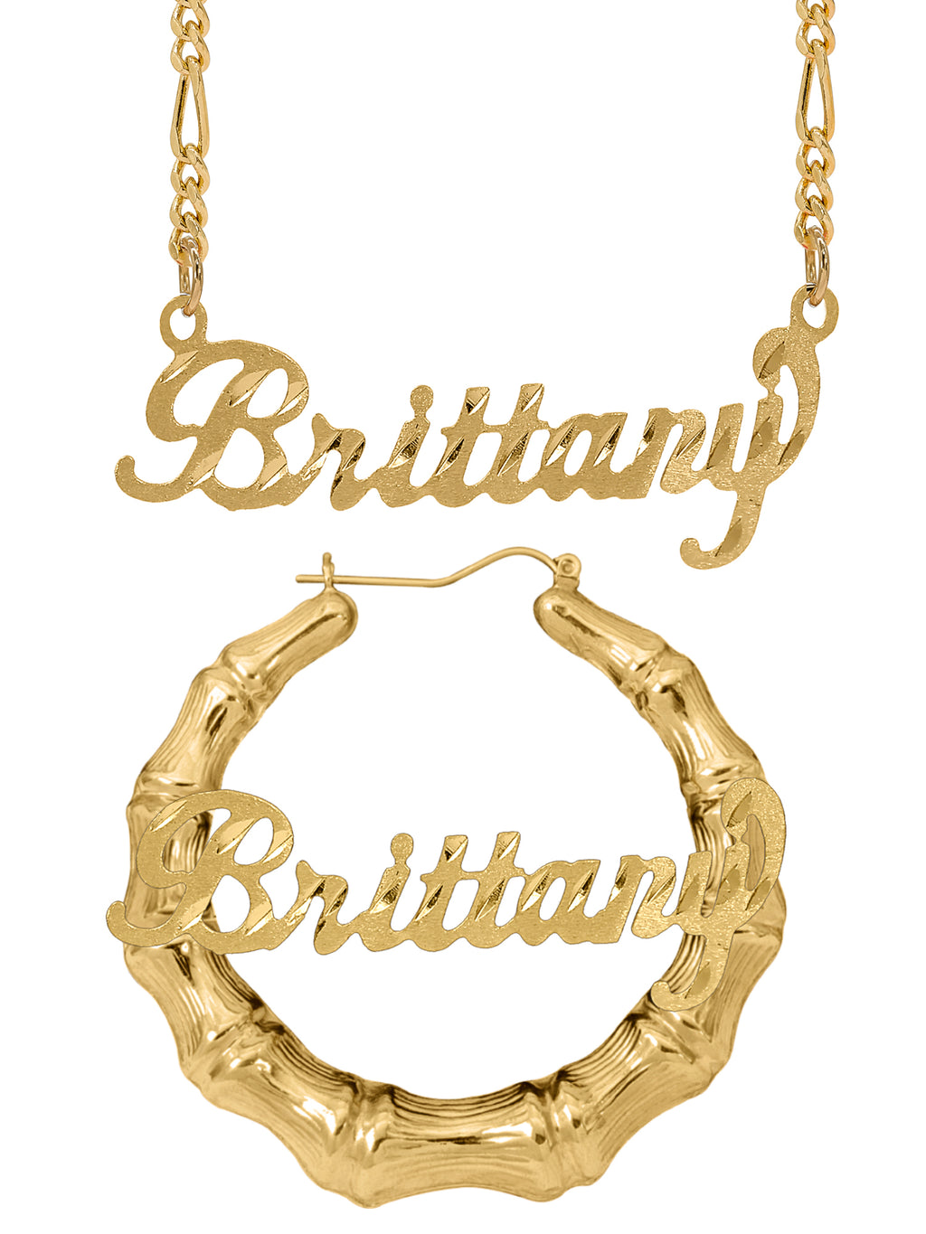Personalized Set of Necklace and Bamboo Earrings