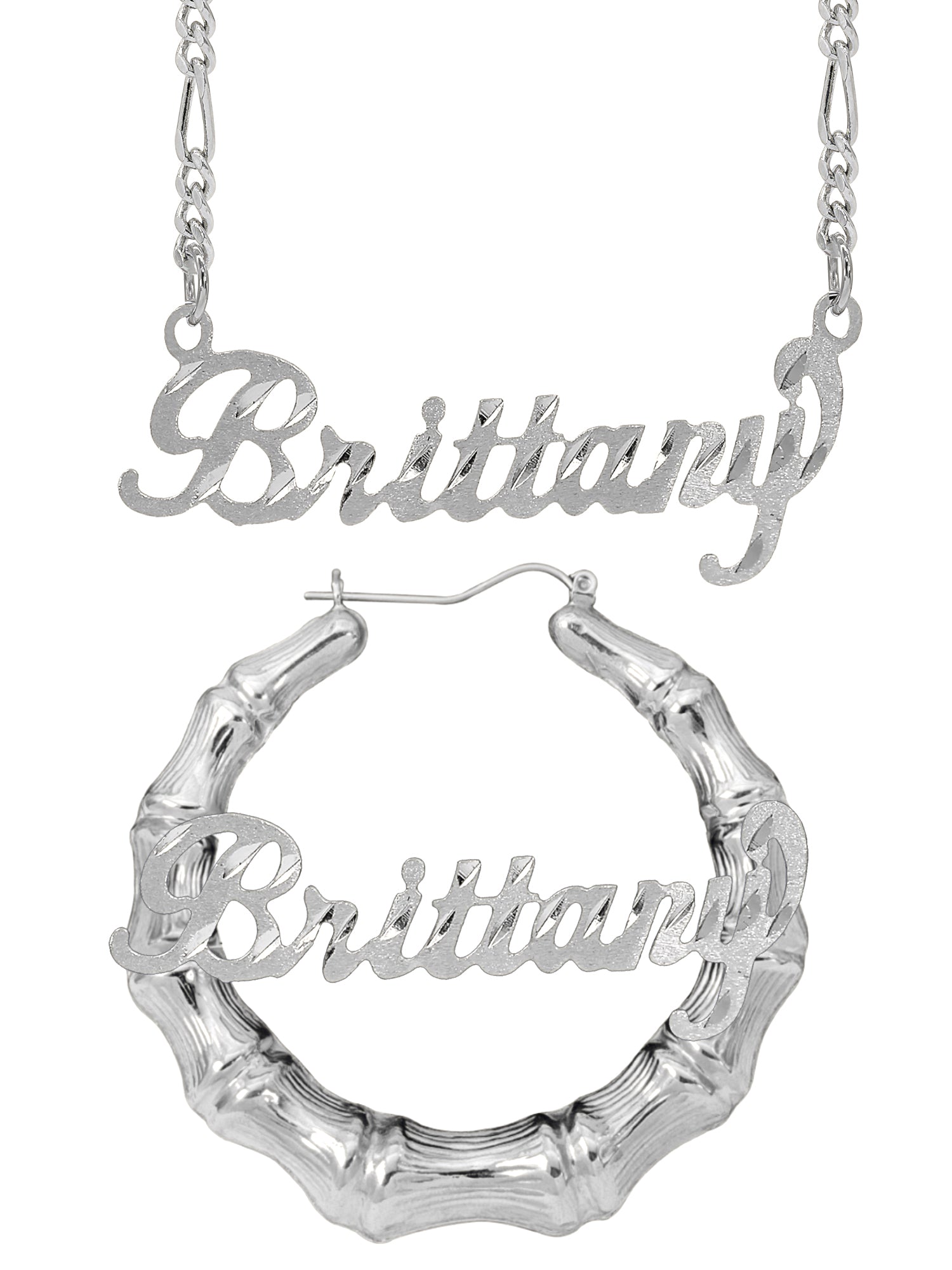 Personalized Set of Necklace and Bamboo Earrings
