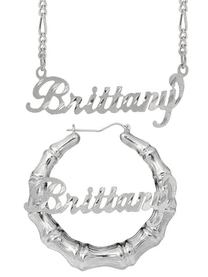 Personalized Set of Necklace and Bamboo Earrings