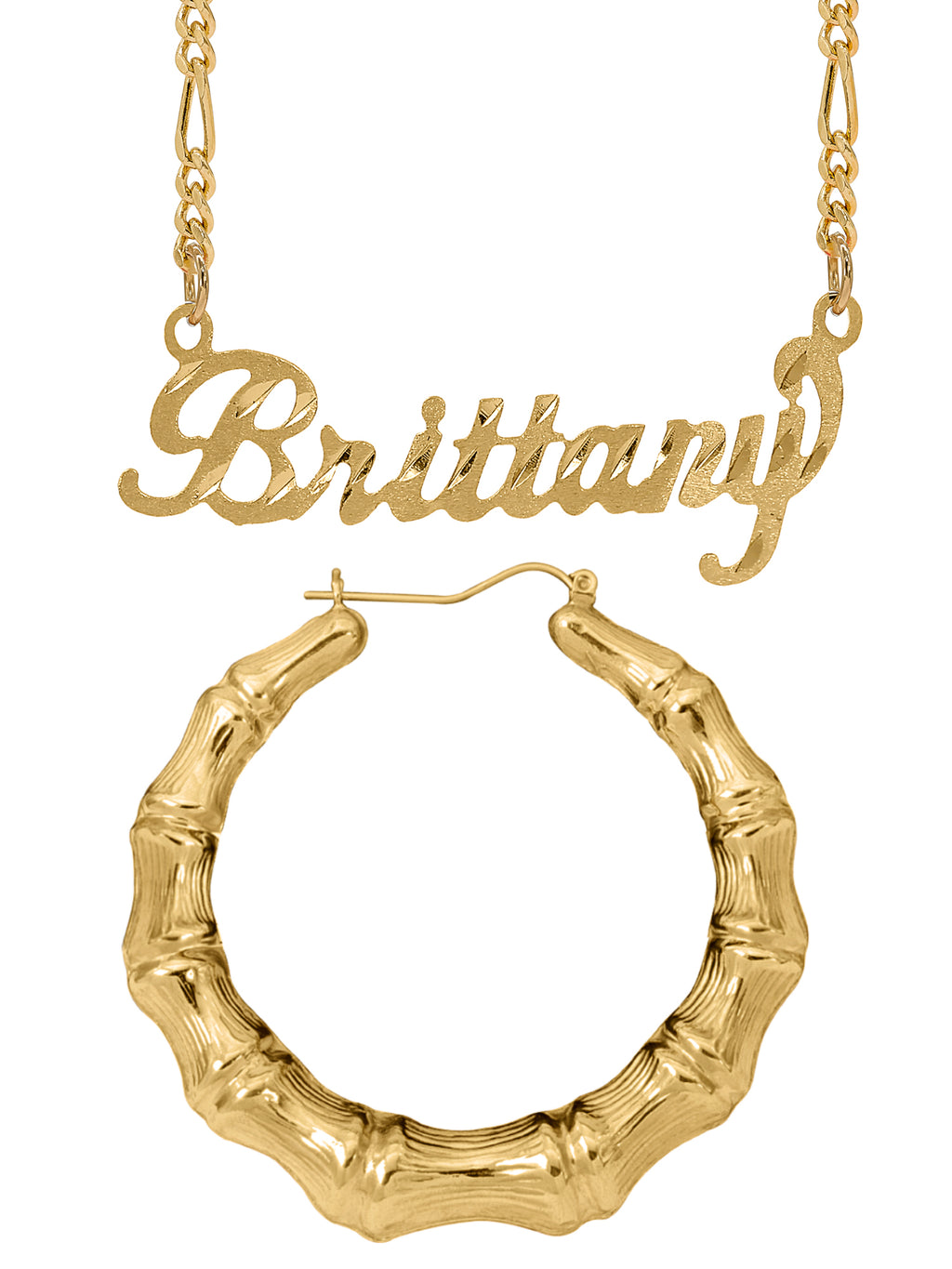 Personalized Set of Necklace and Naked Round Bamboo Earrings.