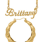 Personalized Set of Necklace and Naked Round Bamboo Earrings.
