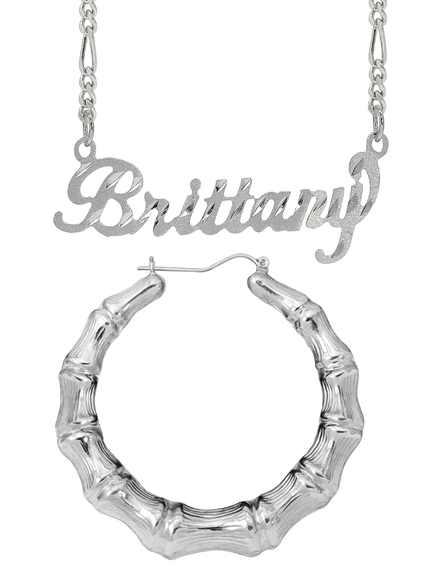 Personalized Set of Necklace and Naked Round Bamboo Earrings.
