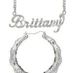 Personalized Set of Necklace and Naked Round Bamboo Earrings.