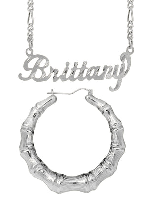 Personalized Set of Necklace and Naked Round Bamboo Earrings.