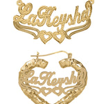 Personalized Set of Necklace and Heart-Shaped Bamboo Earrings