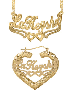 Personalized Set of Necklace and Heart-Shaped Bamboo Earrings
