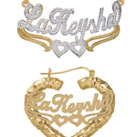 Personalized Set of Necklace and Heart-Shaped Bamboo Earrings