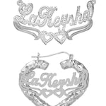 Personalized Set of Necklace and Heart-Shaped Bamboo Earrings