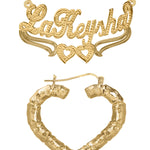 Personalized Set of Necklace and Naked Heart-Shaped Bamboo Earrings