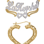 Personalized Set of Necklace and Naked Heart-Shaped Bamboo Earrings