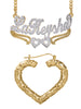 Personalized Set of Necklace and Naked Heart-Shaped Bamboo Earrings