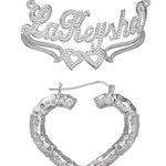 Personalized Set of Necklace and Naked Heart-Shaped Bamboo Earrings