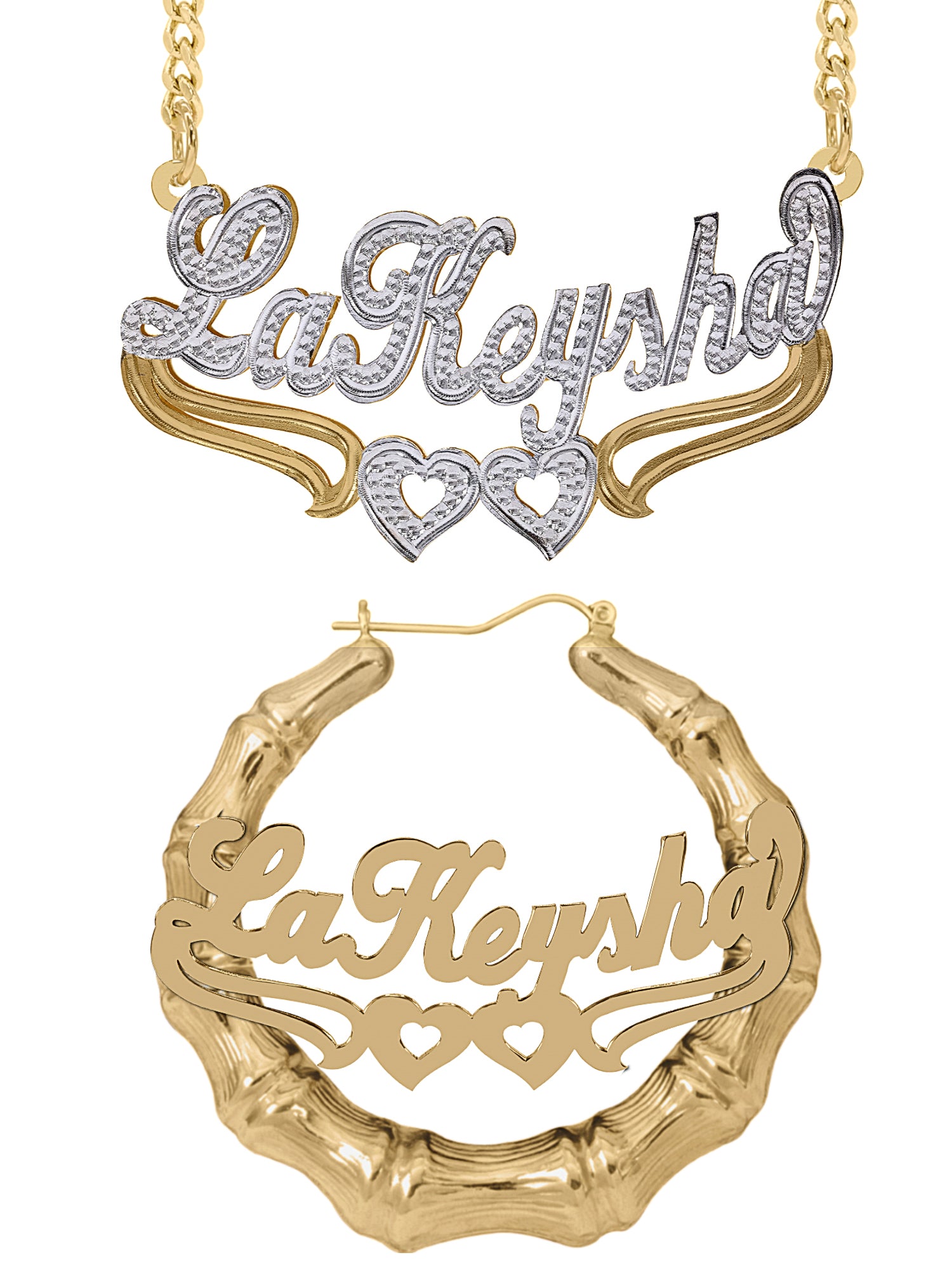 Personalized Set of Necklace and Round Bamboo Earrings.